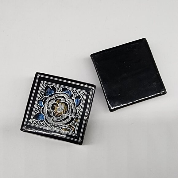 Hand Painted Lacquered Wooden Trinket Box Enamel With Floral Design - Picture 7 of 7